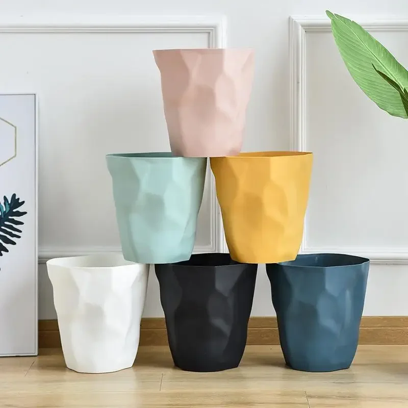 Nordic Style Irregular Trash Can Modern Solid Color Plastic Garbage Rubbish Bin Food Waste Basket Basin Bucket Flower Pot Decor