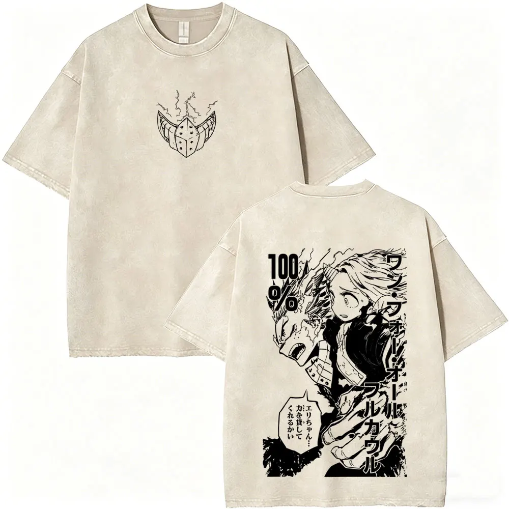 

Washed Vintage Anime My Hero Academia Midoriya Izuku Merch T Shirt Men Manga Casual Retro T-shirt Fashion High Quality T-shirts