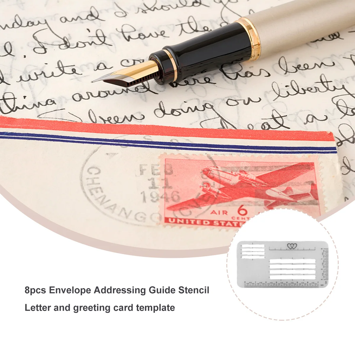 8Pcs Envelope Addressing Guide Stencils Set Translucent Plastic Writing Practice Template for Letters Invitations Christmas