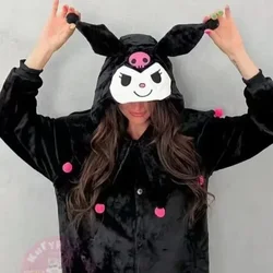 Sanrio Kuromi Flannel Pajamas Kids Adults One-Piece Suit Cartoon Cothes Set Long-Sleeved Winter Soft Warm Home Clothes Casual