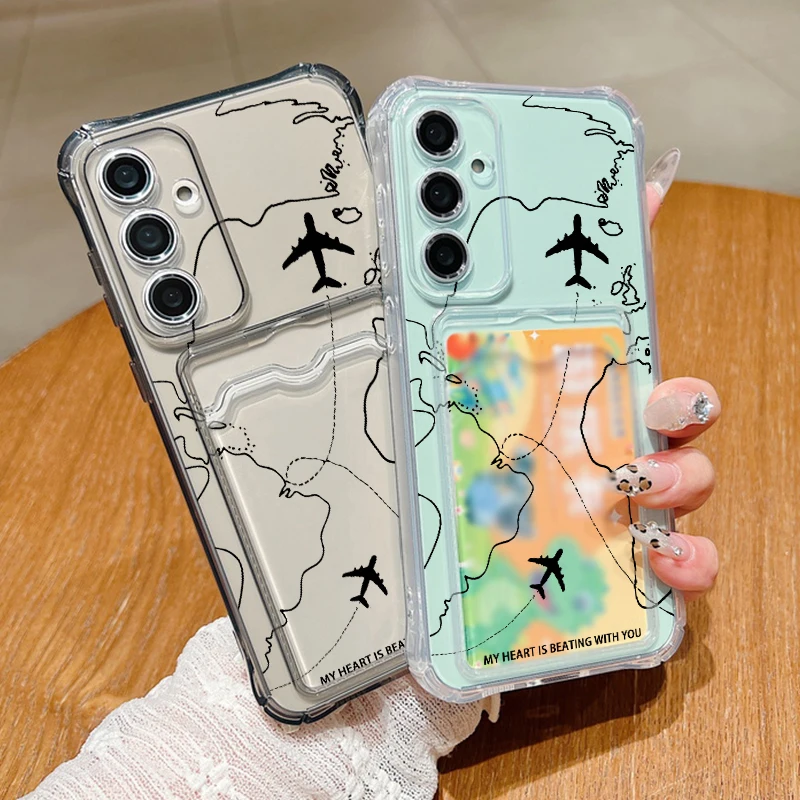 Funda tipo billetera con patrón de ruta de aire para Samsung Galaxy S25 Edge S24 S23 S22 Ultra S24 FE A17 A56 A16 A55 A54 A15 5G TPU