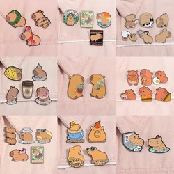 3-6pcs/set Capybara Hippo Enamel Pins Cartoon Cute Hippopotamus Animal Brooch Lapel Badge Jewelry Accessories Gifts for Friends