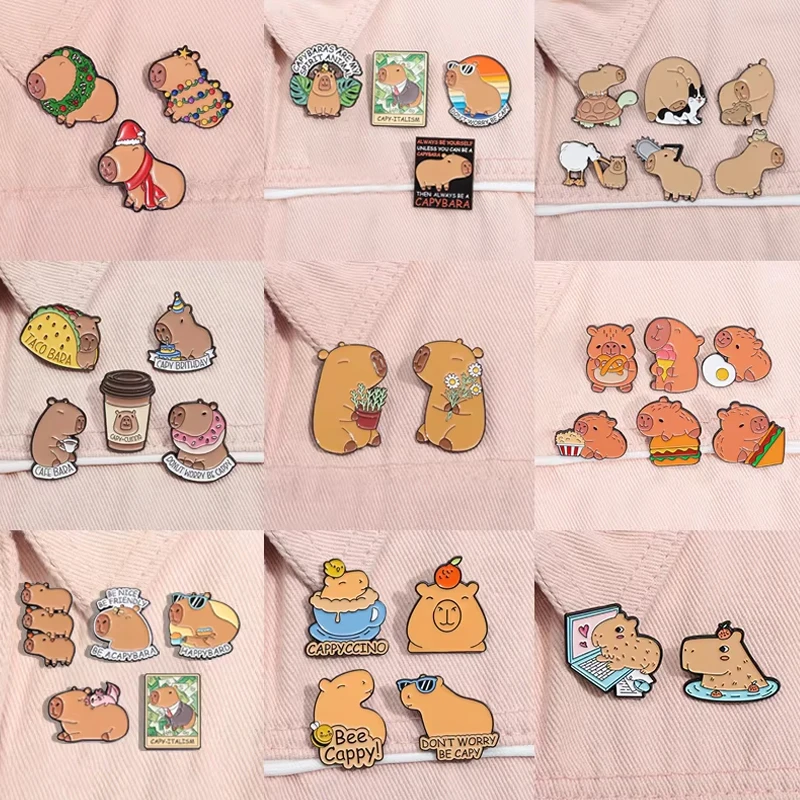 3-6pcs/set Capybara Hippo Enamel Pins Cartoon Cute Hippopotamus Animal Brooch Lapel Badge Jewelry Accessories Gifts for Friends