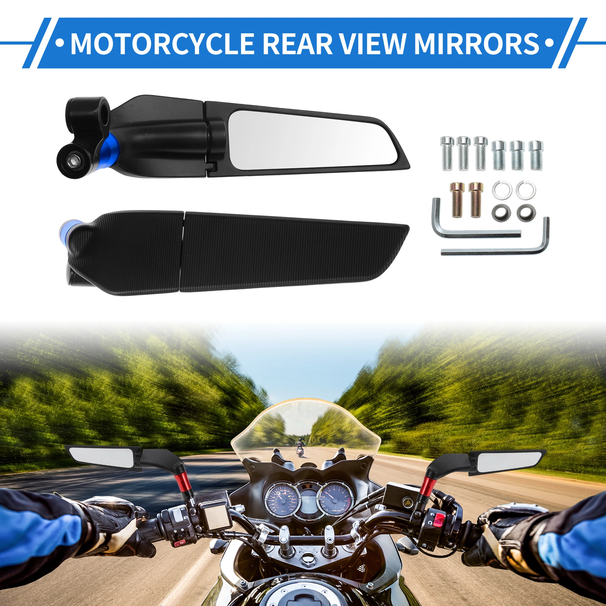 Motoforti 1 Set Motorcycle Rear View Mirror Handlebar Mirrors Adjustable Aluminum Alloy Black M8/M10 Polygonal Shape