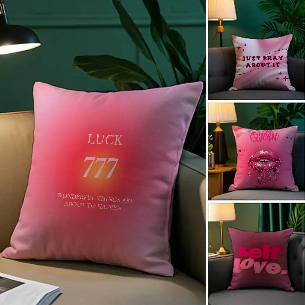 

Pink Angel Number Energy Pillow Case Anti-dustmite Pillowcase Invisible zipper silky short plush Sofa cushion cover