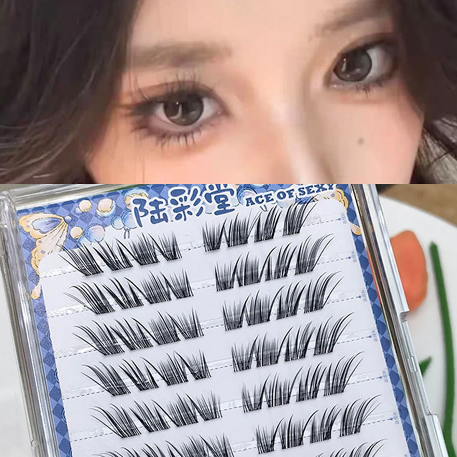 لا الغراء الثعلب العين الرموش الصناعية 8-14 مللي متر مختلط طول الرموش الفردية العنقودية ذاتية اللصق الطبيعية لاش تمديد