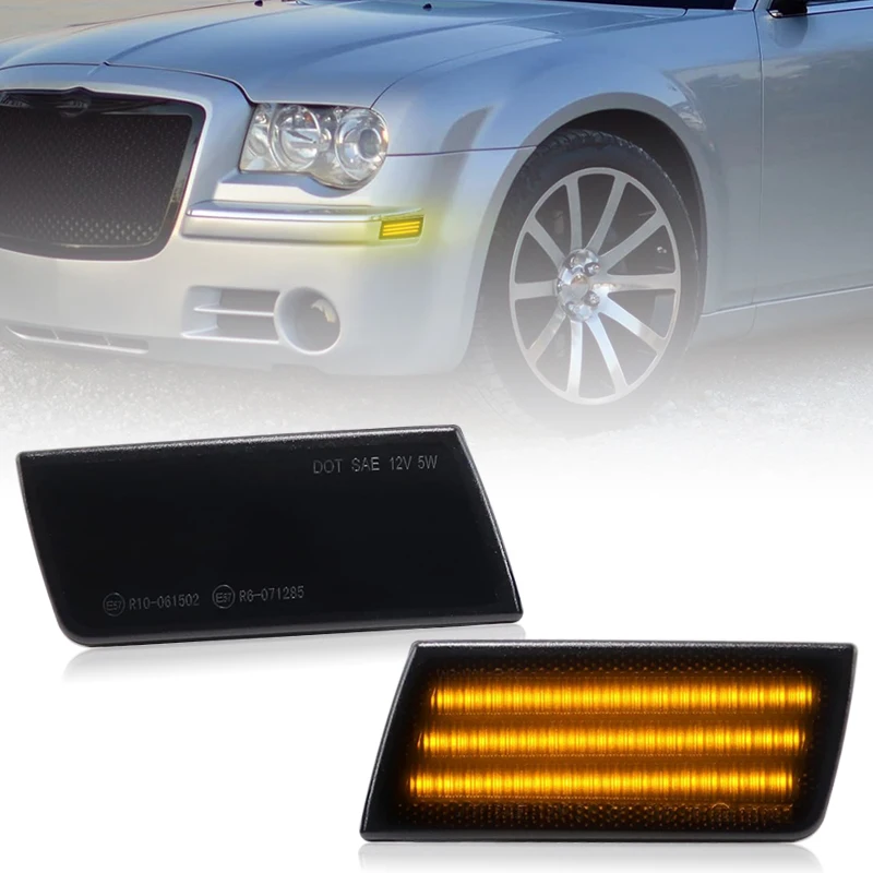 

LED Side Marker Lamp For Chrysler 300 2005-2014 Smoked Lens Front Bumper Three Rows Ambetr Light