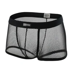 Sexy Mesh Boxer Men Underwear See Through Transparent Low Waist Nightwear Boxer Shorts Boxershorts Underpants