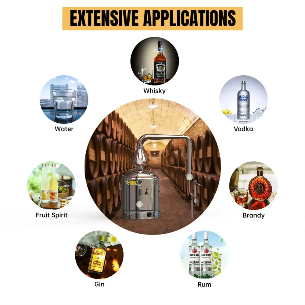 HOOLOO RT50 المنزل المقطر التدفئة الكهربائية المياه تقطير الكحول المقطر النحاس لا تزال Moonshine جهاز ويسكي جين رم