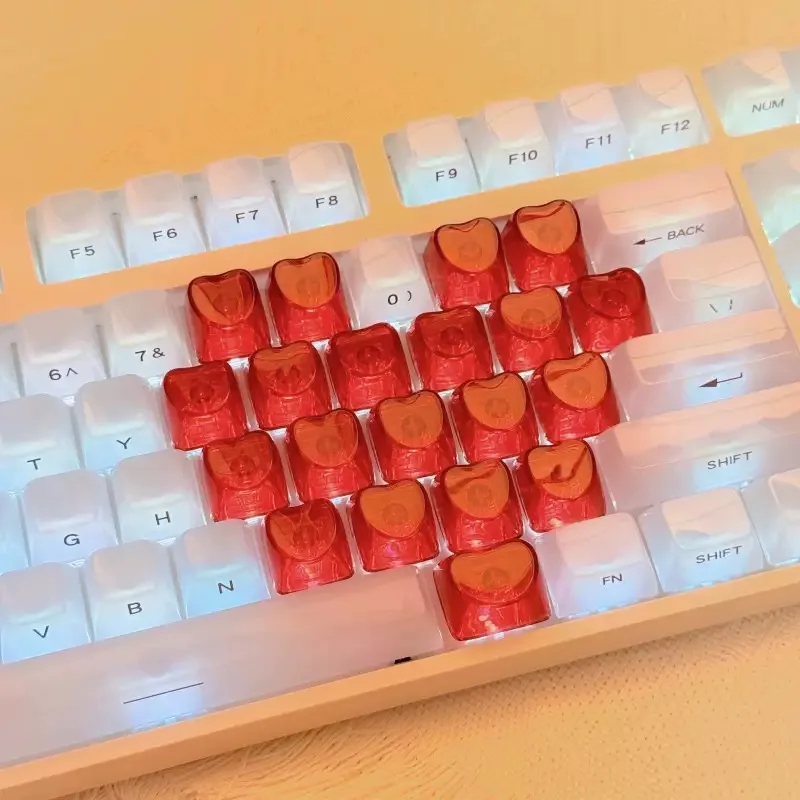 2026 Super New 21 Keys Transparent Heart Shape Keycaps Pink Red White Color Keys for MX Switch Mechanical Gaming Keyboard