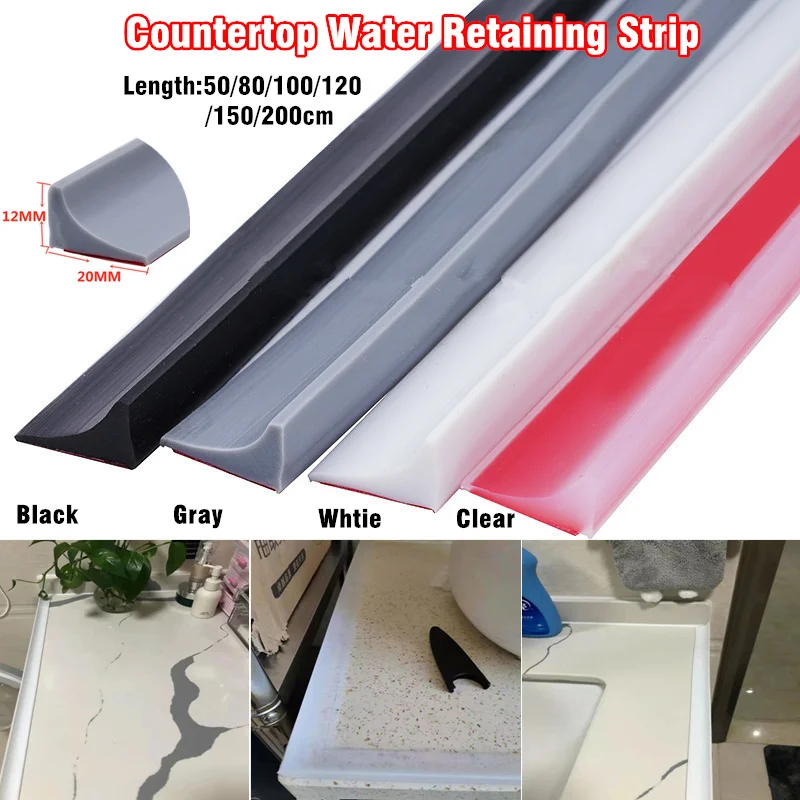 Silicone Water Stopper Countertop Water Retaining Strip Kitchen Bathroom Washing Machine Shower Threshold Dam Barrier