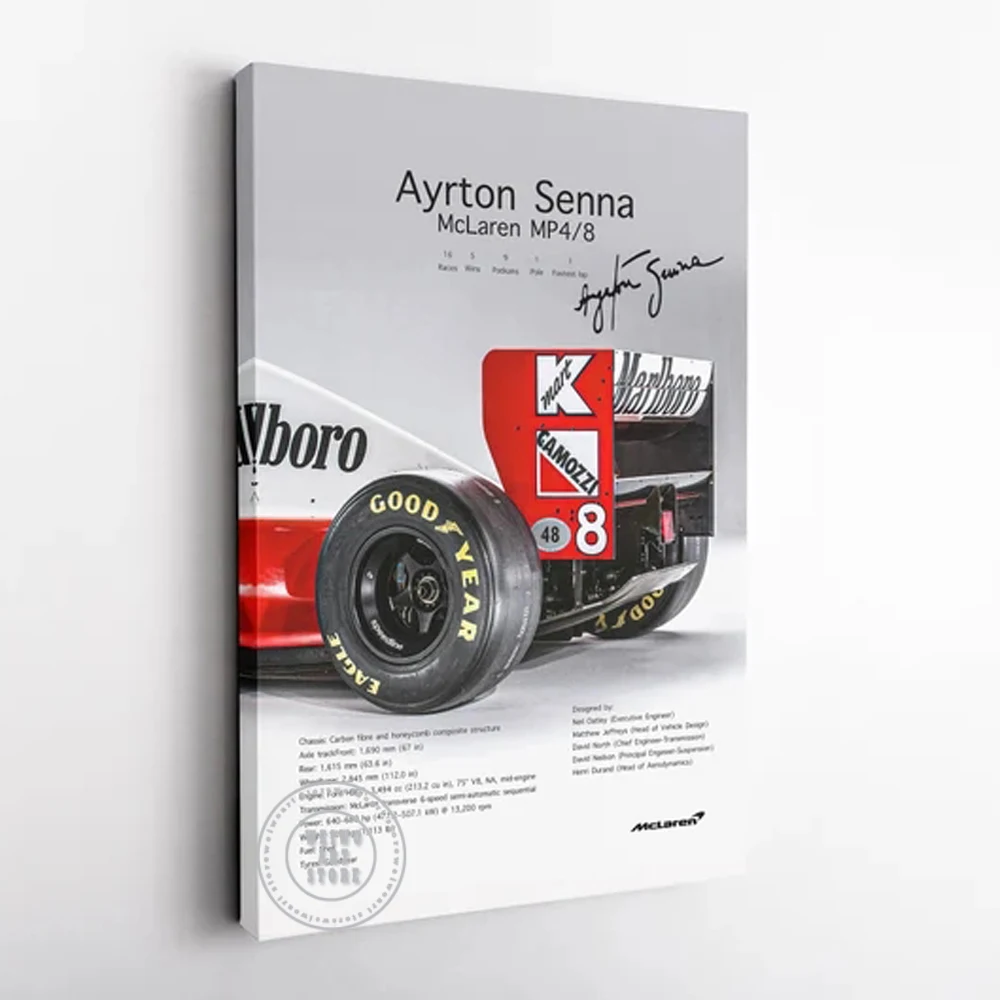 Ayrton Senna Poster MP4/8 1993 Formula 1 Car Canvas Prints Painting Modern Racing Wall Art Picture for Living Room Decor