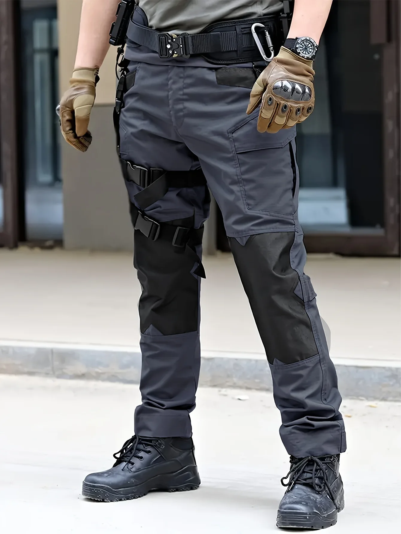 Men's Spliced Knee Pad Tactical Pants Ripstop Multi Pockets Outdoor Hiking Combat Trousers Water Repellent Wear Resistant Work C view 3