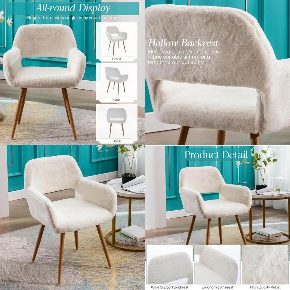 

Office Desk Chair with Makeup Vanity, Comfortable Accent Armchair on Wood-Grain Metal Legs, Stylish Dining Chair in White with O