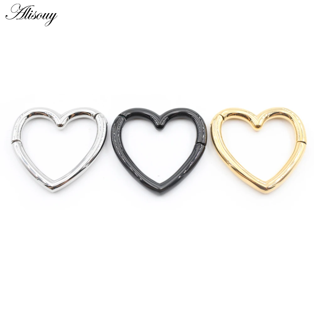 Alisouy 1PC Simple Stainless Steel Love Heart Ear Weights Expander Stretcher Plugs Gauges Hoop Earrings Piercing Body Jewelry