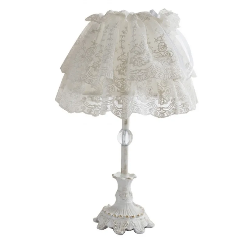 

Pastoral princess desk lamp girl pleated lace warm Nordic style bedroom wedding bedside lamp
