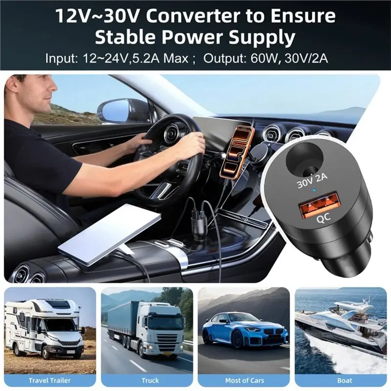 A31T Car Adapter for Starlink Mini DC 12V-24V to 30V Step Up Converter 60W+27W USB-C PD for Car Truck RV Boat