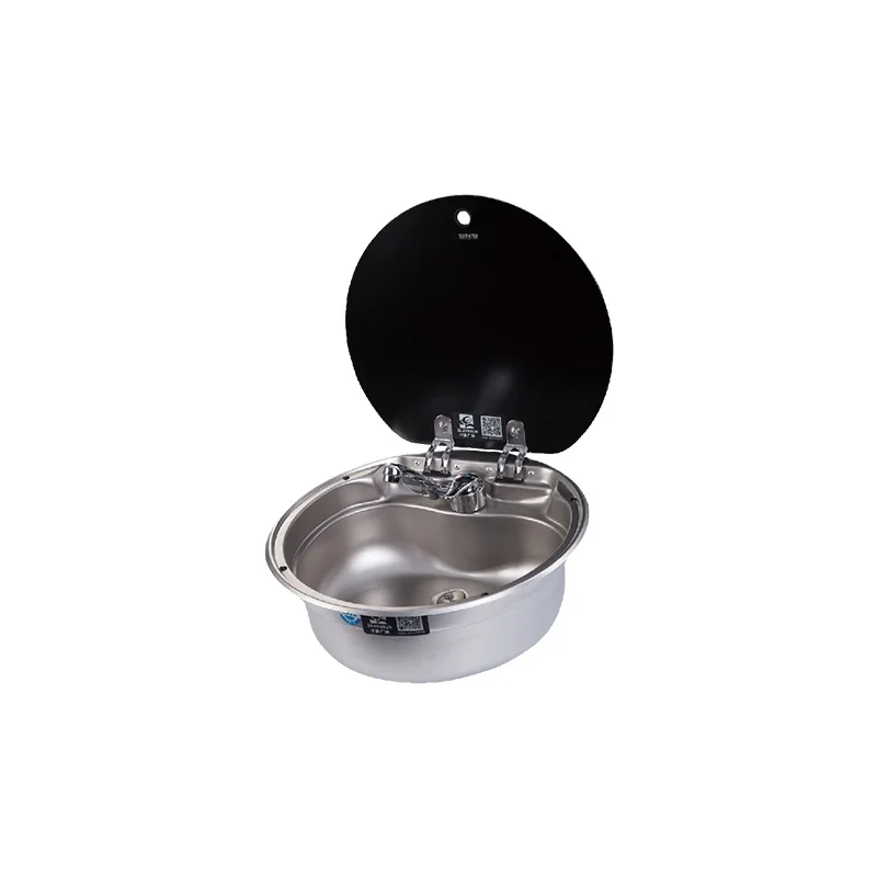 Hot Sale Popular Round Stainless Steel Kitchen Sink with Tempered Glass Lid and Tap for RV Motorhome caravan Trailer  GR-570