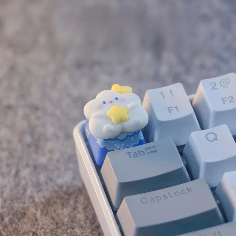 MiFuny Keycaps White Cloud 3D Resin Artisan Keyboard Cap OEM Profile Cross Shaft Cute Key Caps for Mechanical Keyboard Gifts