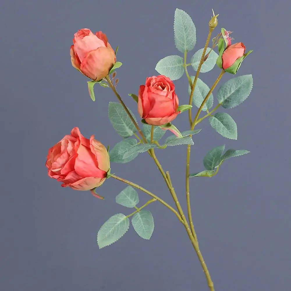

4 Heads Artificial Rose Branch Realistic Real Touch Simulation Rose Flower Handmade Fake Flowers Home Living Room Decor