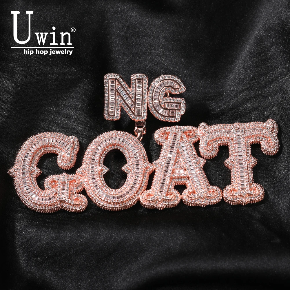 

Uwin Custom 2 Sizes Baguettecz Letters Pendant Micro Paved CZ Personalized Small Letters Numbers Clasp Necklace Hiphop Jewelry