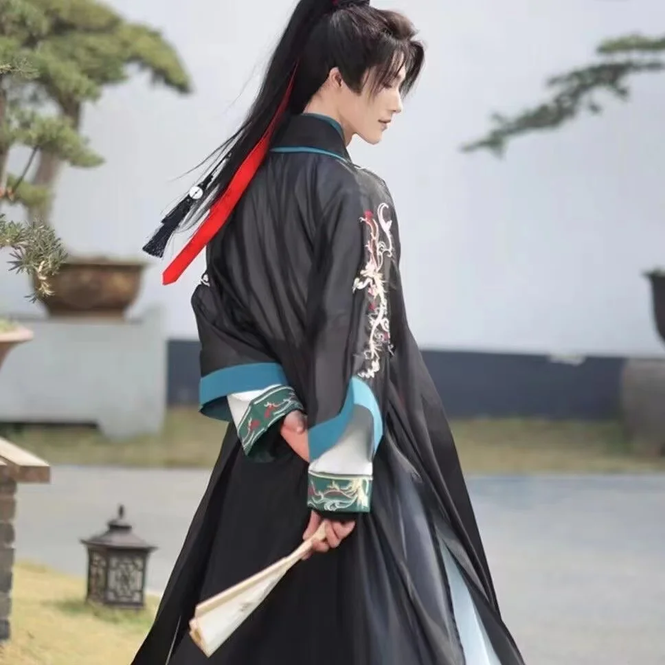 2023 New Men Hanfu Original Traditional Chinese Swordsman Clothing Ancient Weijin Dynasty Cosplay Costume Black Hanfu Dress Set