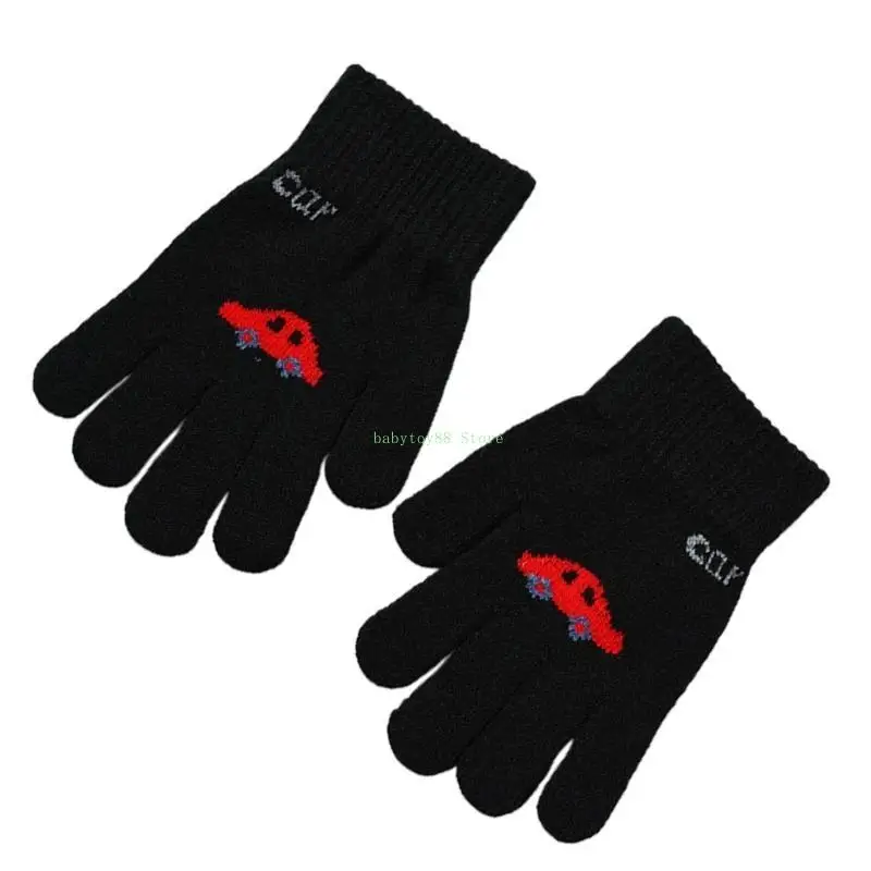 

Y4UD Children's Knitted Gloves Car Pattern Finger Splitting Mittens Solid Color