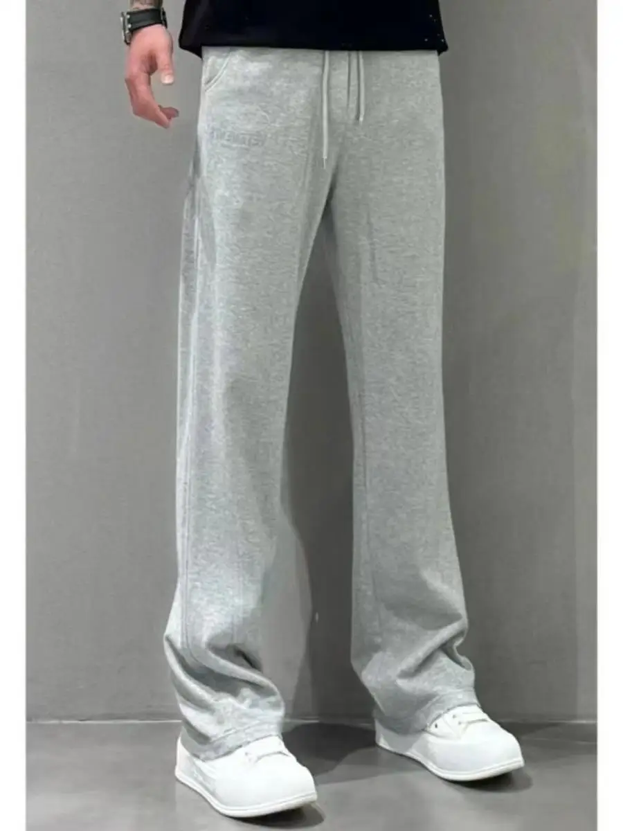 

Grey Casual Loose Men's Wide Leg Pants Straight Leg Floor-Length Sports Trousers Spring 2026 CleanFit Style Non-Stretch