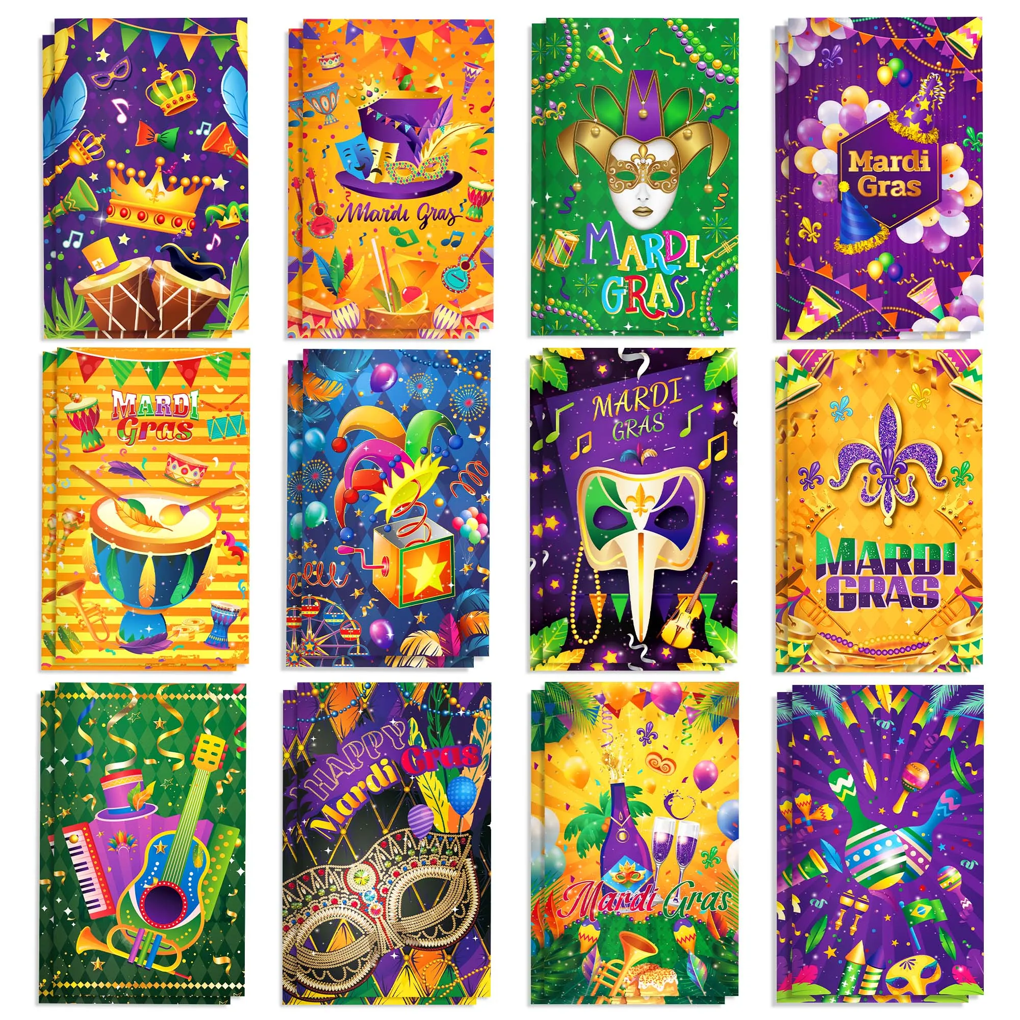 12/24/36pcs Mardi Gras Carnival Mini Notepads Colorful Mask Bead Musical Instrument Pattern Pocket Notebook Birthday Memo Books