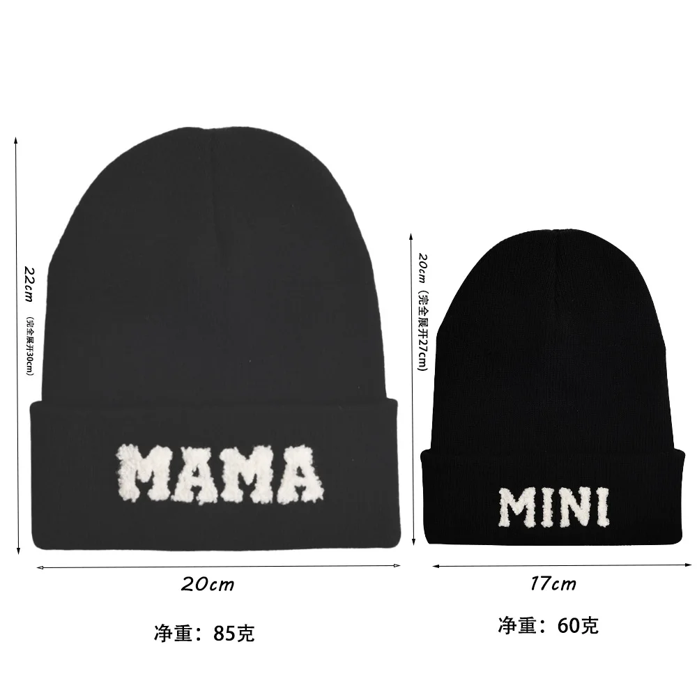 Autumn Winter Mama Mini Letter Wool Knitted Caps Casual Women Warm Solid Color Skullies Beanie Hat Outdoor Girl Boy Warm Ski Cap