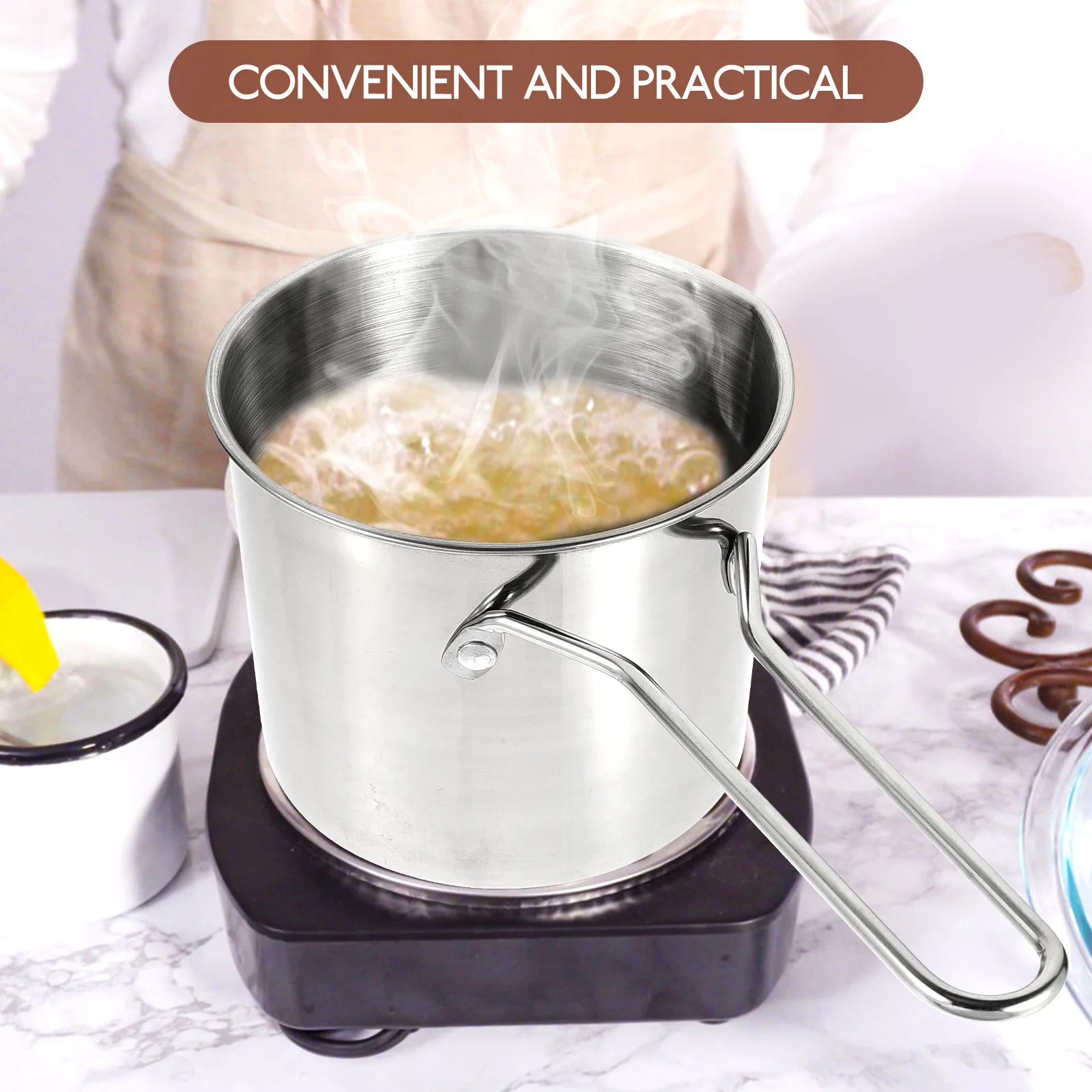 

1 set Stainless Steel Fry Pot Deep Frying Pot Deepen Milk Pan 1 Set Compact Lightweight Easy Storage Anti-Scald Handle Ergonomic