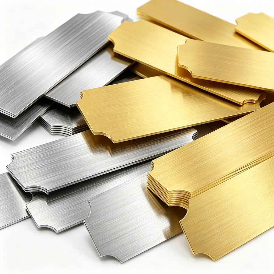 20pcs Blank Metal Name Tags, Brushed Aluminum Engraving Label Plates, Golden & Silvery Blank Tag Plaque for DIY Logo Sign Making