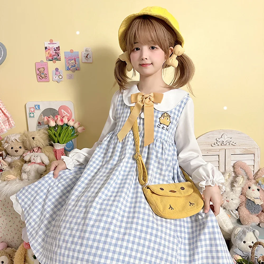 Abito da asilo in stile coreano giapponese Abito scozzese ricamato con pulcino JK Abito da marinaio uniforme Evento primaverile Stile carino Originale