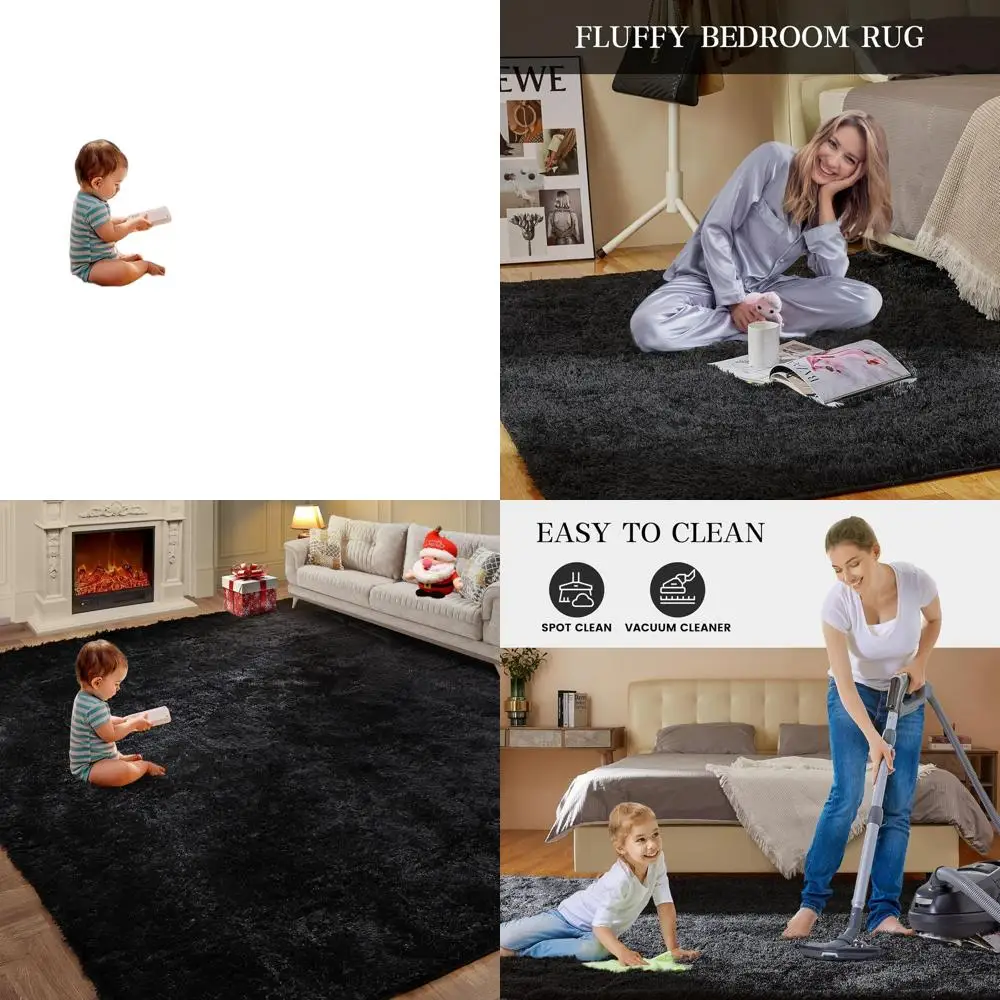 

Элегантные ковры с длинным ворсом 6x9 для гостиной, мягкие плюшевые ковры для спален, детских комнат и яслей, нескользящие, черные