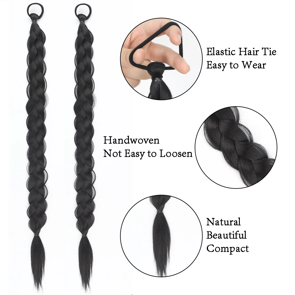 Synthetic Braided Ponytails Hair Extensions For Women With Elastic Hair Band Hairpieces Black Brown Fake Hair