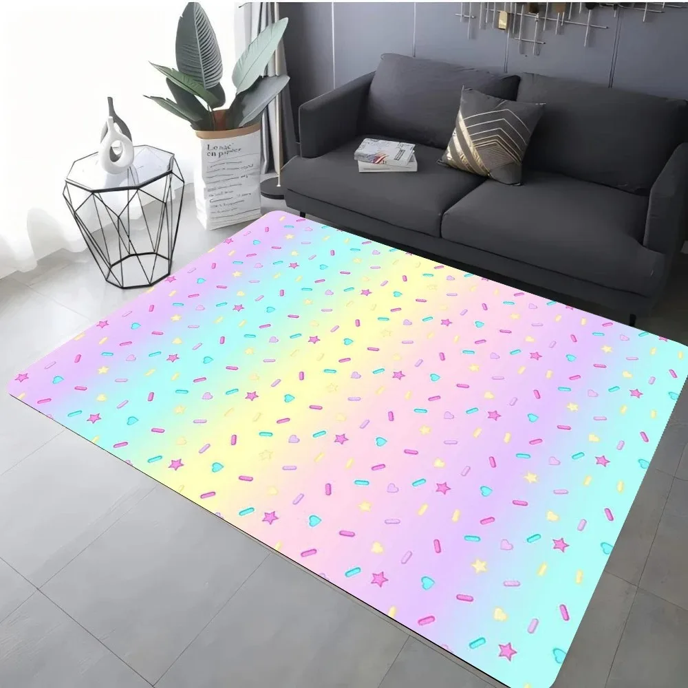Modern Star Heart Print Rug For Living Room Sofa Bedroom Floor Non-Slip Cozy Home Decor Gift