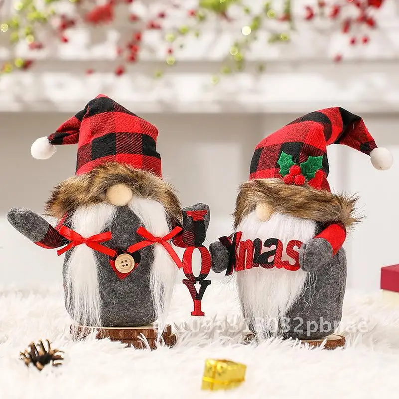 

Christmas Decoration Supplies Santa Claus Doll No Face Doll Red Black Plaid Christmas Ornaments