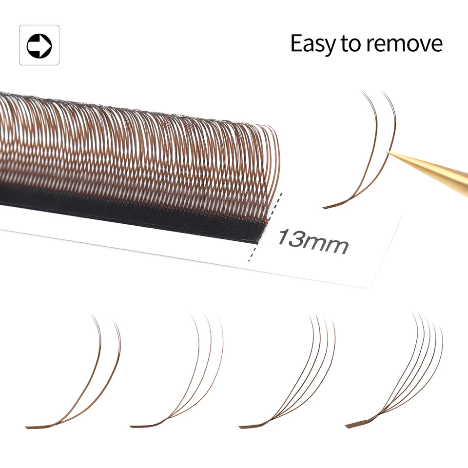 Extensiones de pestañas XIUSUZAKI marrones en forma de U YY 3D 4D 5D, suaves, con abanicos premoldeados de visón 2