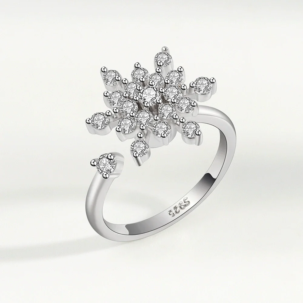 VENTFILLE 925 Sterling Silber Mond Und Sterne Zirkon Drehbare Ring Für Frauen Geschenk Diamant Stress Lindern Ring Schmuck Großhandel