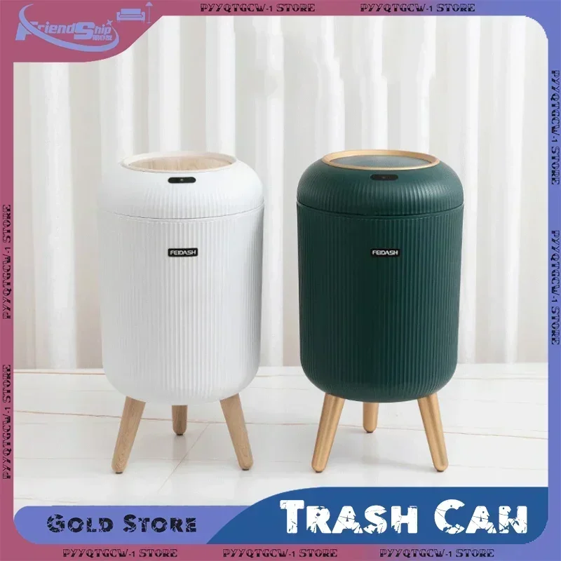 Automatic Trash Can with Lid Plastic Kitchen Round Trash Bin Bathroom Office Automatic Sensor Smart Garbage Bin Home Supplies