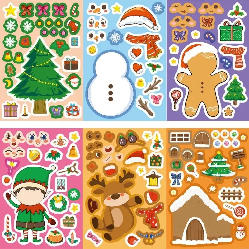 2025 ملصقات عيد الميلاد البلاستيكية الجديدة 24 قطعة شارات لغز الكرتون للأطفال نشاط عطلة