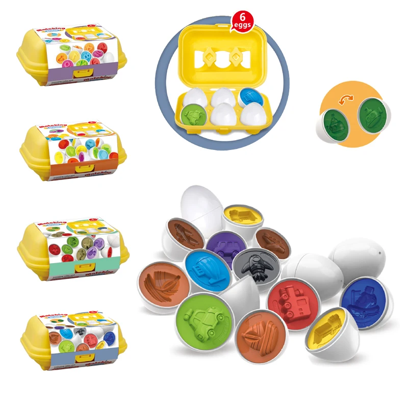 Juguetes sensoriales Montessori para bebé, forma de huevos de tráfico de Color, juegos a juego, Juguetes Educativos de aprendizaje para niños, ayudas para la enseñanza preescolar