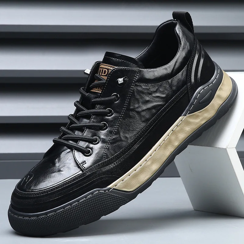 Men Casual Genuine Leather Mixed Color Fashion Men Urban Leather Board Shoes All Match Men Footwear