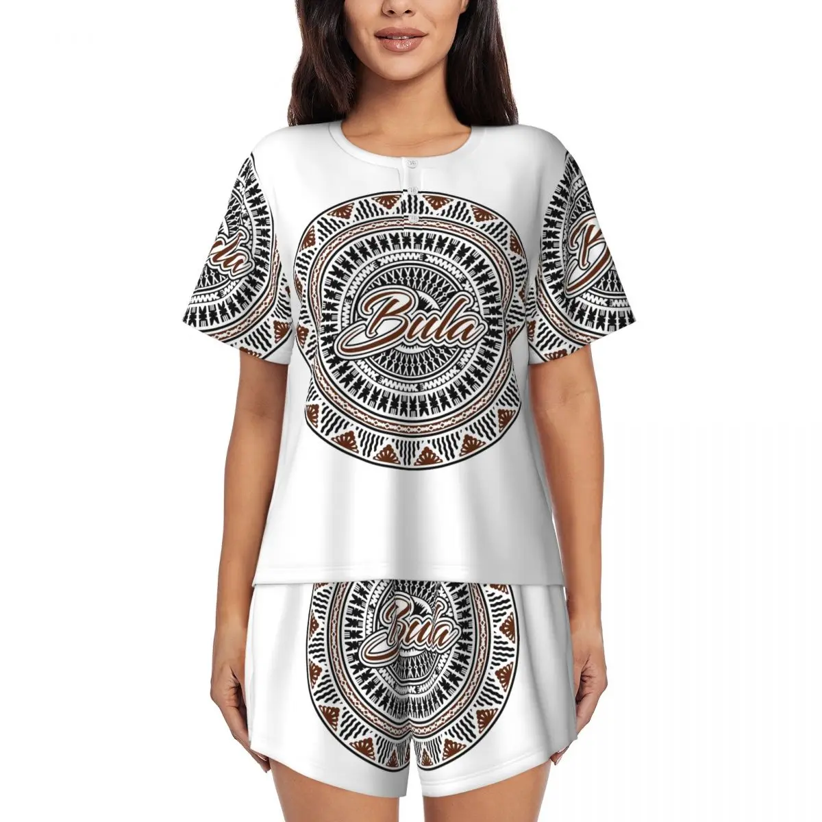 

Ночная рубашка Fiji Bula Kesakesa Design с круглым вырезом и короткими рукавами для сна, женский свободный пижамный комплект с короткими штанами