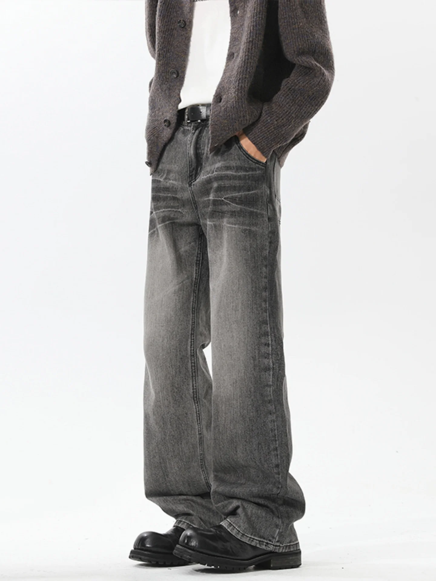 

Waed Vintage Lightning Pattern Men's Jeans American High Street Loose Straight Leg Wide Leg Pants Autumn Seasonal Long Trou...