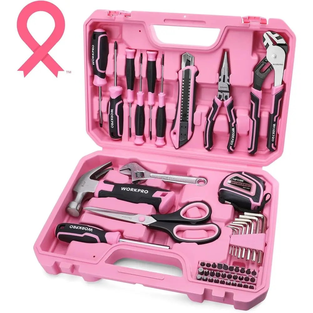 

52-Piece Pink Tools Set, Household Lady Tool Kit with Storage Toolbox, Basic Tool Set for Home, Garage, Apartment, Dorm, New Hou
