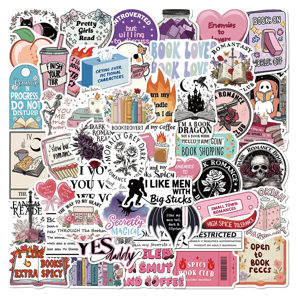 

50 Pcs Cartoon Fun Reading Stickers Waterproof Vinyl Decals for Phone Skateboard Helmet Luggage Stationery Guitar