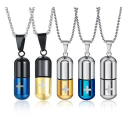 Pill Bottle Necklaces for Men Women,Cross Stainless Steel Pendant Necklaces,Medical Jewelry Gifts for Patient