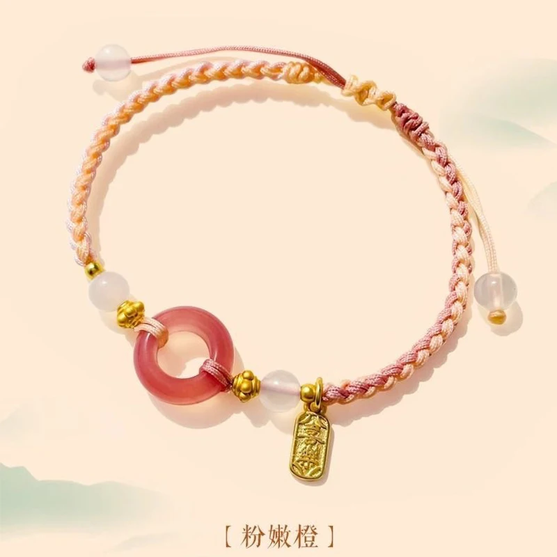 Steel Fun Jewelry Handwoven Ping An Buckle Women Bracelet New Chinese Ethnic Style Hand Chain for Girl Friendship Gift Wholesale