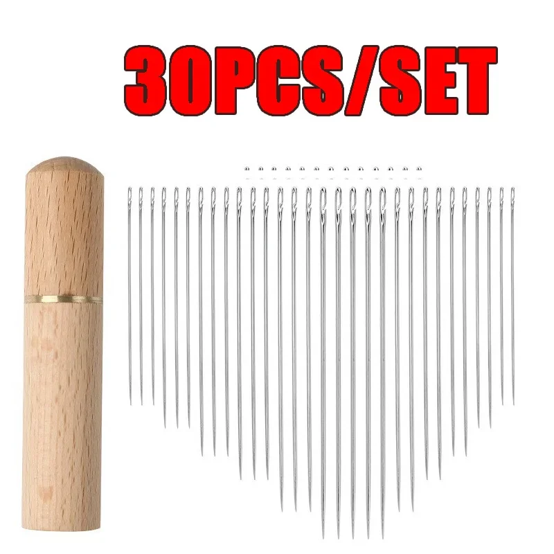 30 Stück Nähnadeln für ältere Menschen, Edelstahl, schnell, automatisch, selbstfädelnd, zum Nähen, DIY-Sticknadel-Einfädler für E – Detail 3